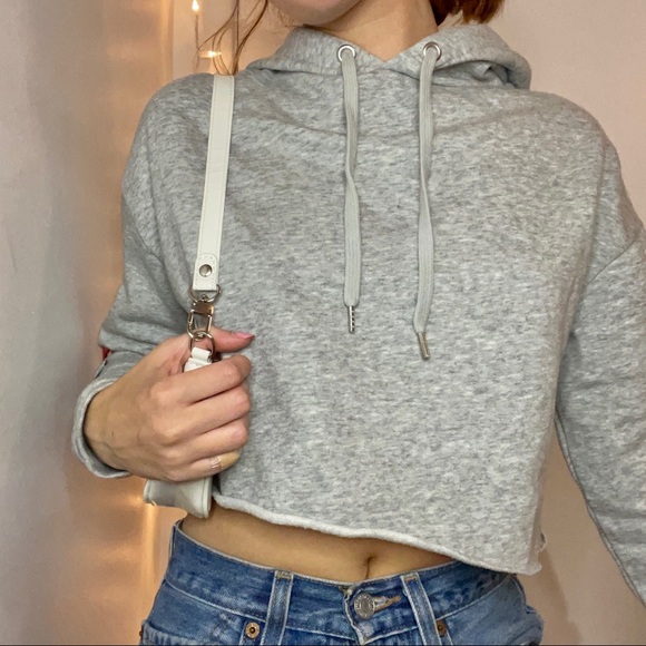H&M Tops - H&M Divided Cropped Floral Grey Hoodie